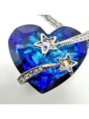 Signed Blue Crystal Heart Shooting Star Necklace Love You To The Moon & Back